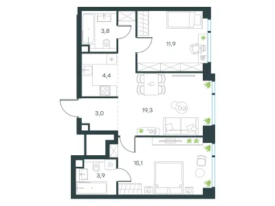61,4 м² — планировка