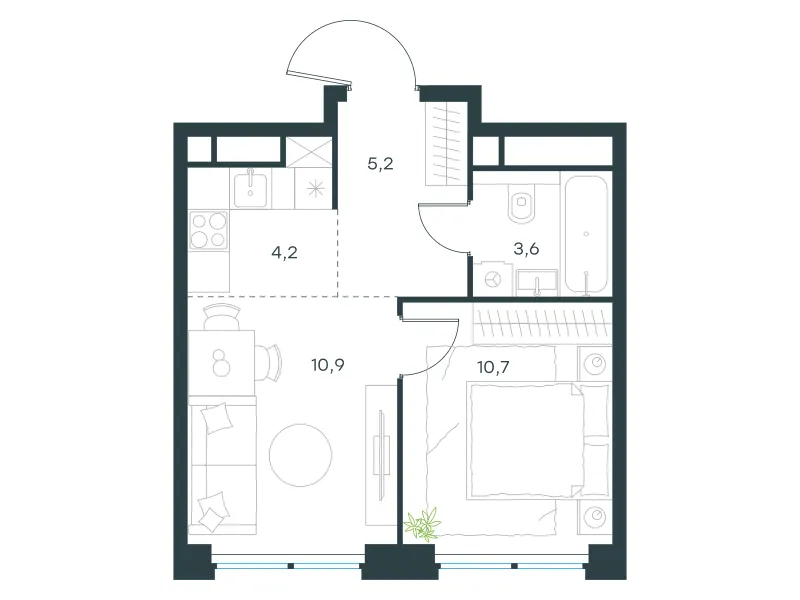 2-комн. 34.6 м²