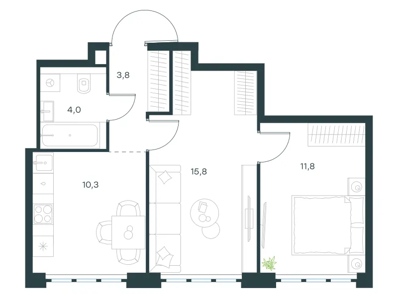 2-комн. 45.7 м²