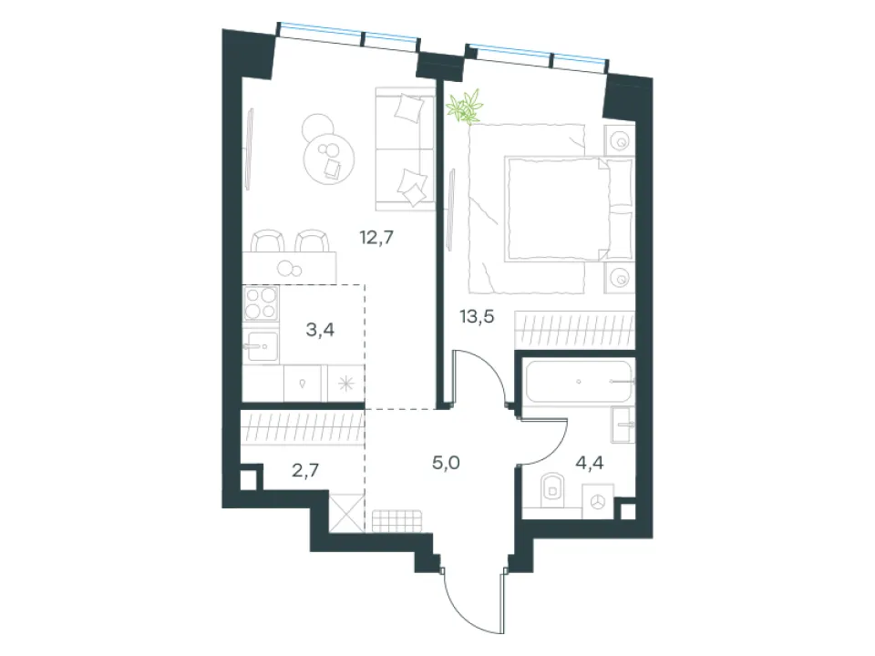 2-комн. 41,7 м²