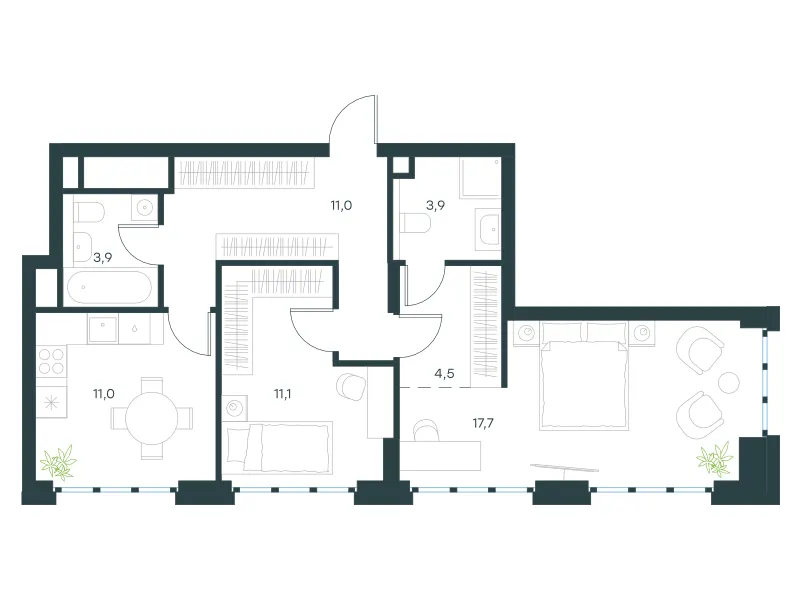 2-комн. 63.4 м²