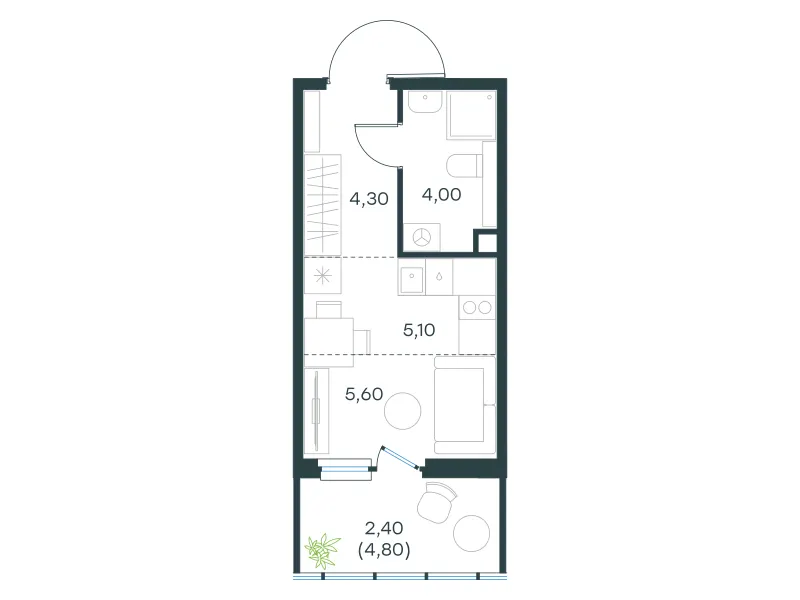 Студия 21.4 м²