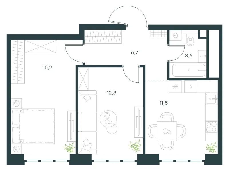 2-комн. 50.3 м²