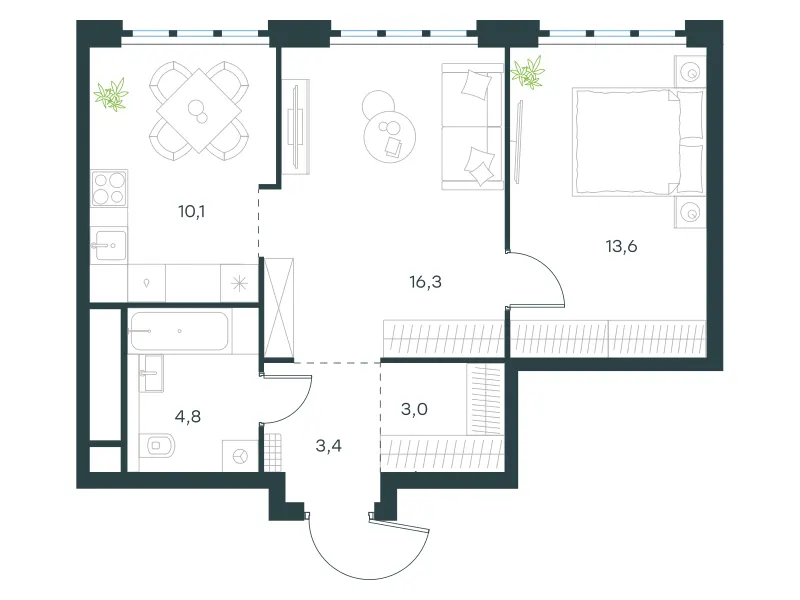 2-комн. 51.2 м²