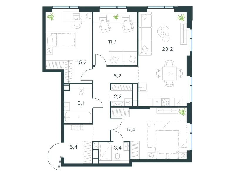 3-комн. 91.8 м²