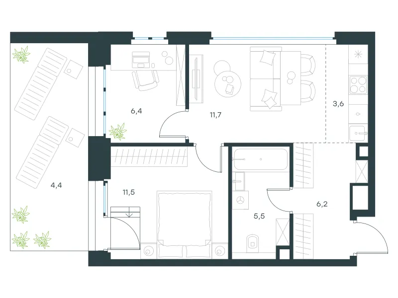 3-комн. 60.7 м²