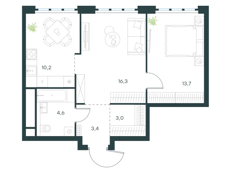 2-комн. 51.2 м²