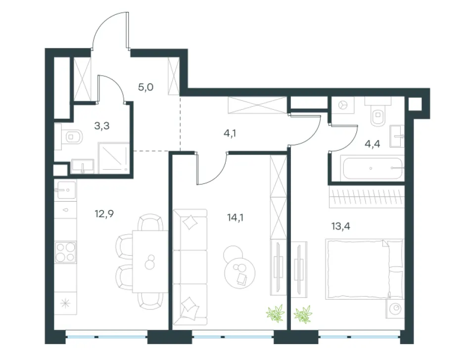 2-комн. 57,7 м²