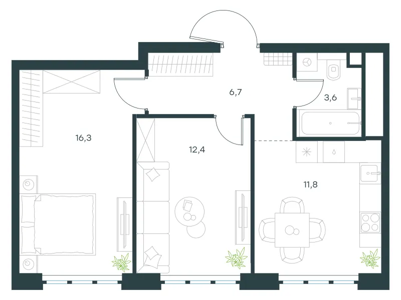 2-комн. 50.8 м²