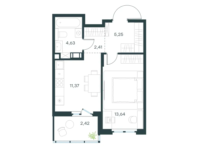 1-комн. 39.7 м²