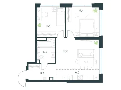 59,8 м² — планировка