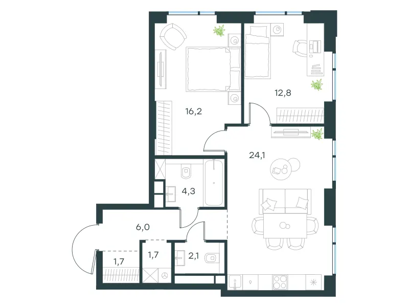 2-комн. 68.9 м²