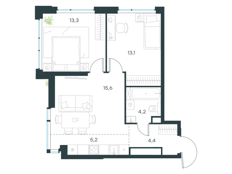 3-комн. 55.8 м²