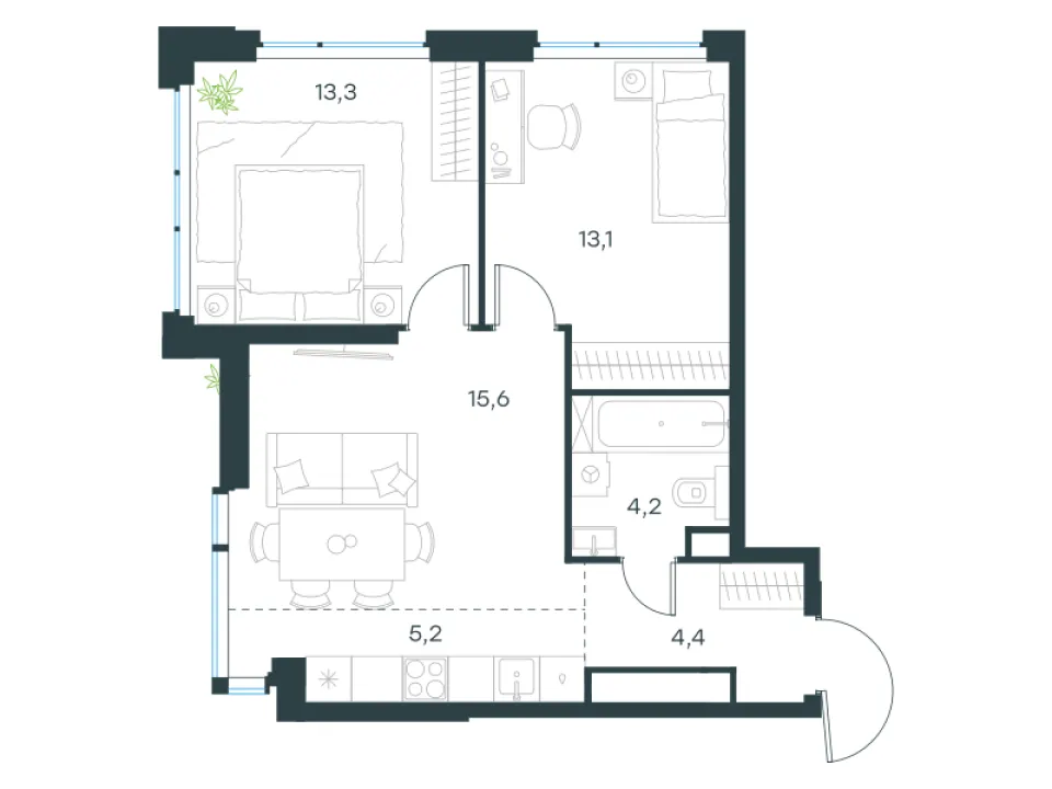 3-комн. 55,8 м²