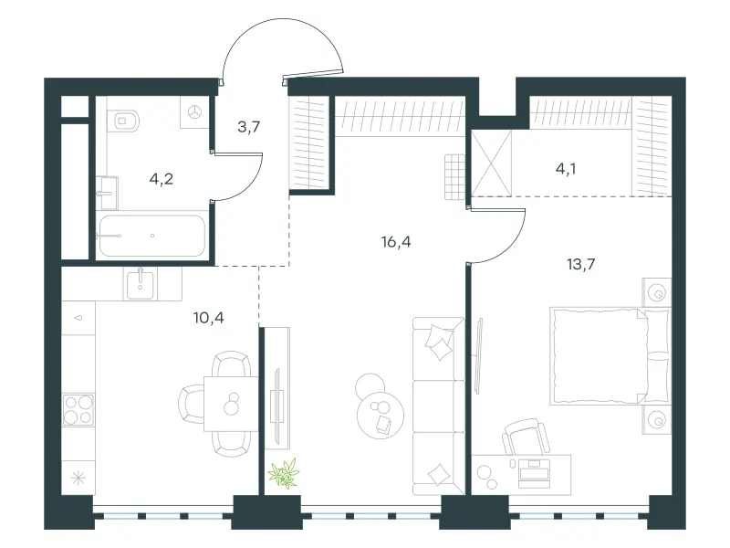 2-комн. 52.5 м²