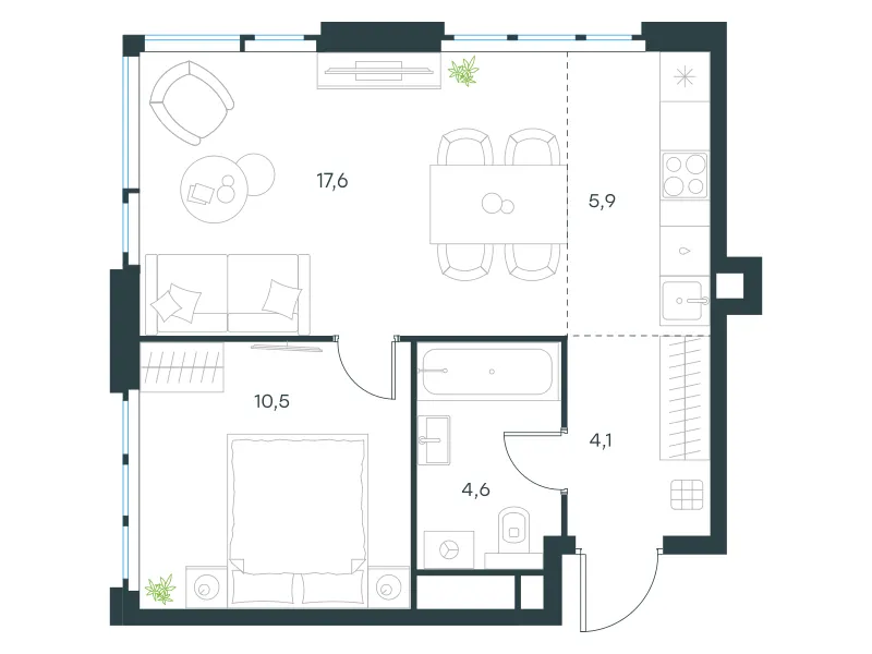 2-комн. 42.9 м²