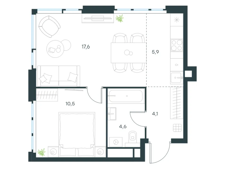 2-комн. 42,9 м²