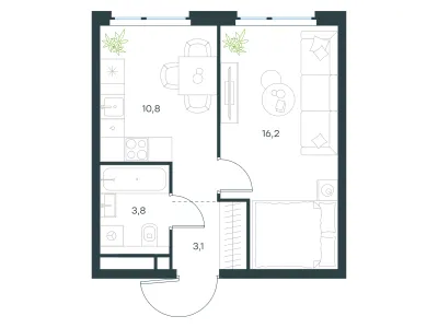 33,9 м² — планировка