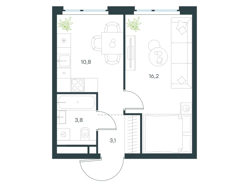 1-комн. 33.9 м²