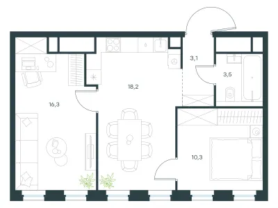 51,4 м² — планировка