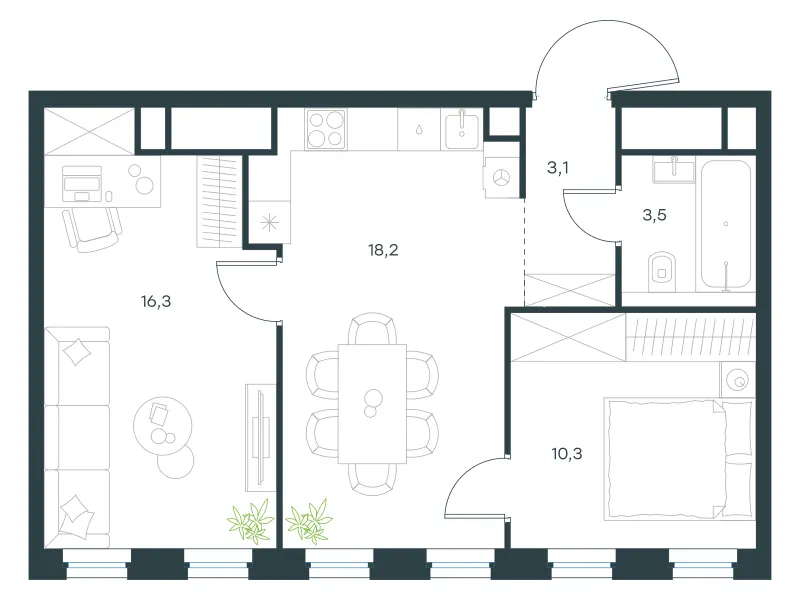 2-комн. 51.4 м²