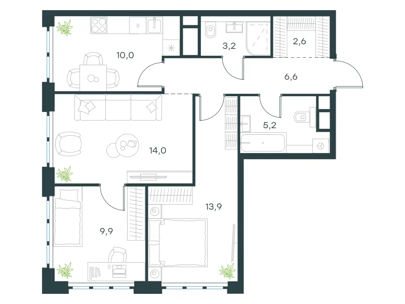 3-комн. 65.4 м²