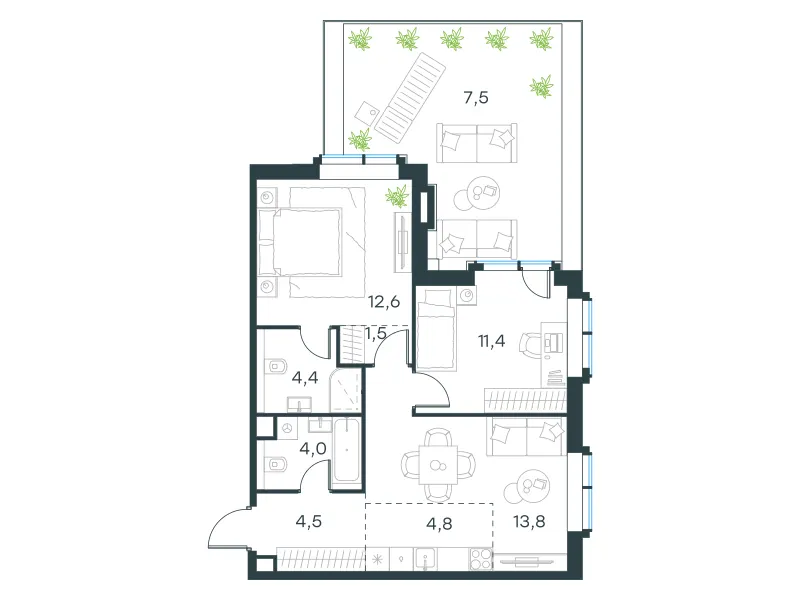 3-комн. 64.5 м²