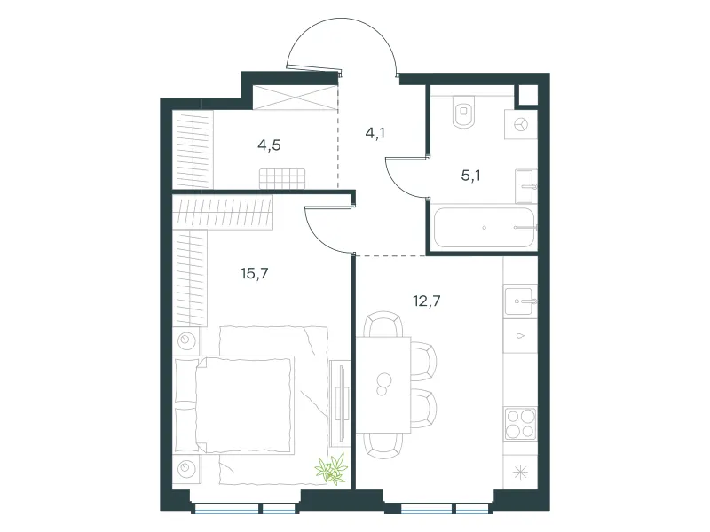 1-комн. 42.1 м²