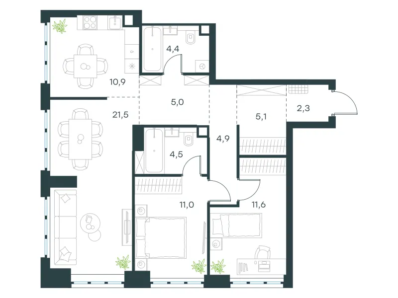 3-комн. 81.2 м²