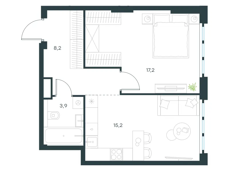 1-комн. 44.5 м²