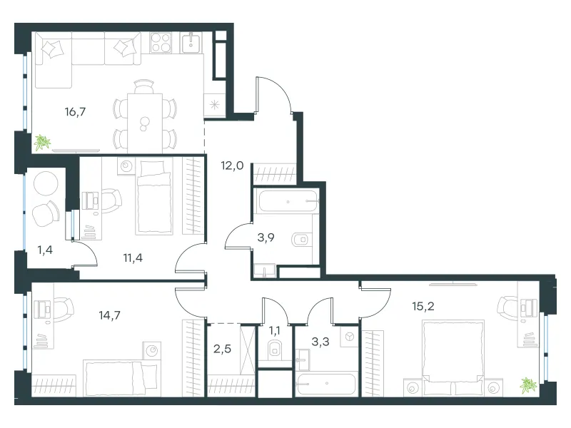 3-комн. 82.3 м²