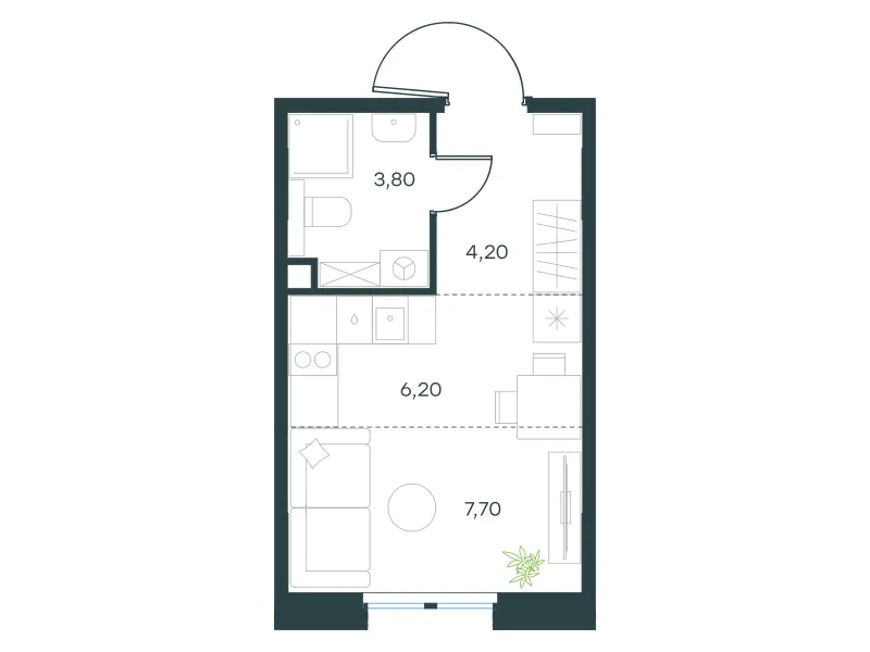 Студия 21.9 м²