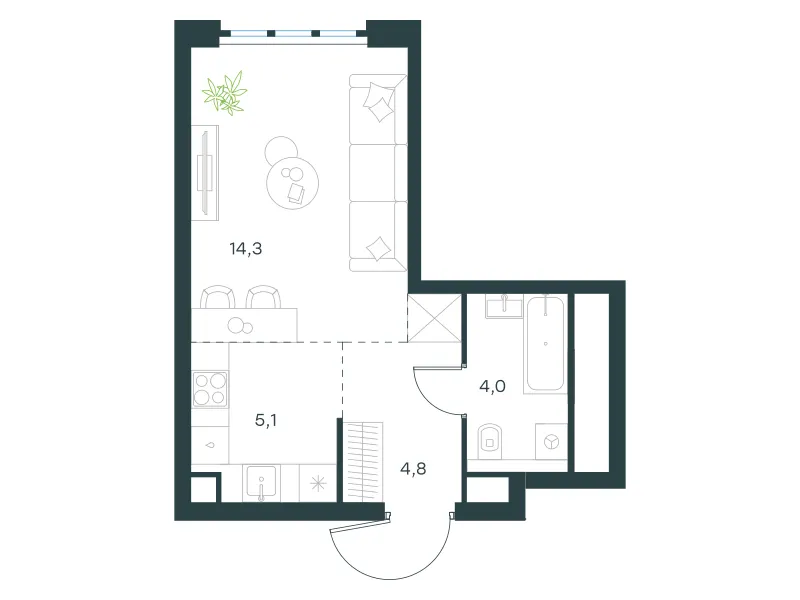 Студия 28.2 м²