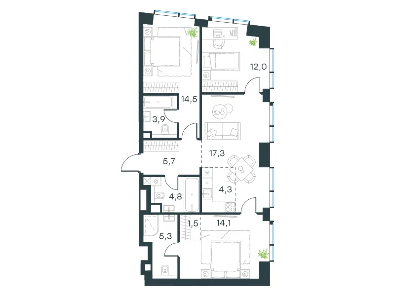4-комн. 83.4 м²