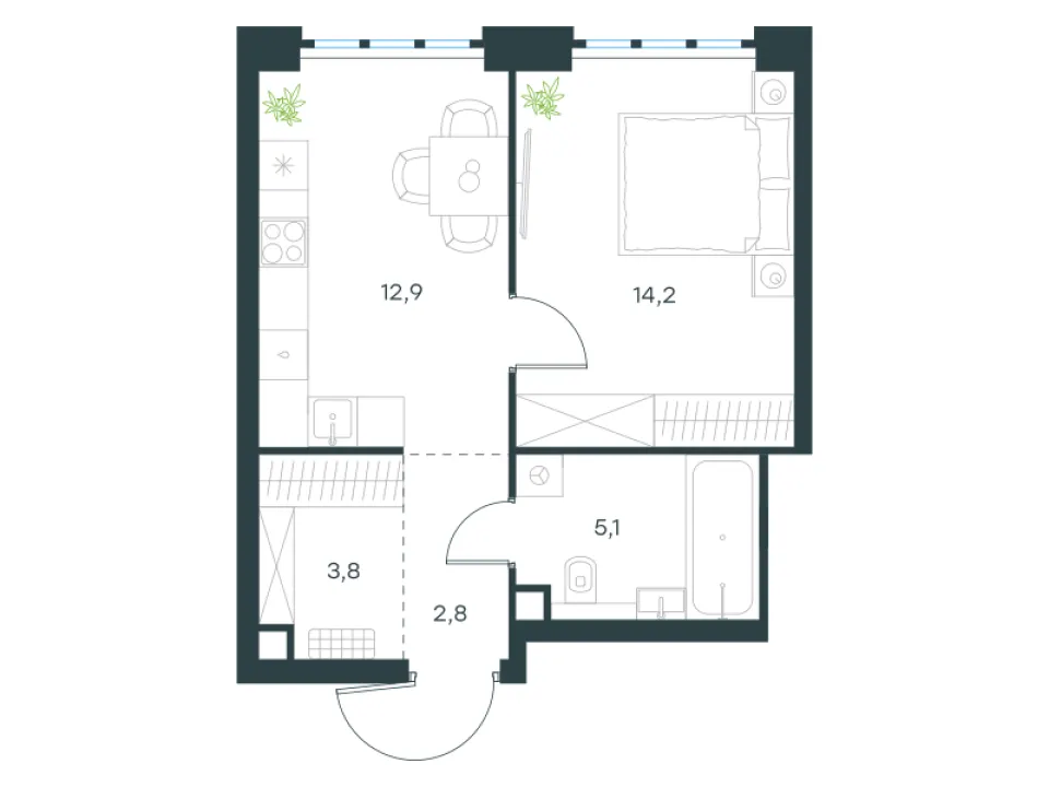 1-комн. 38,8 м²