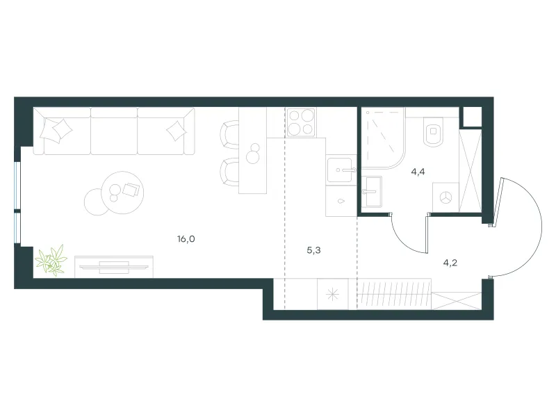 Студия 29.9 м²