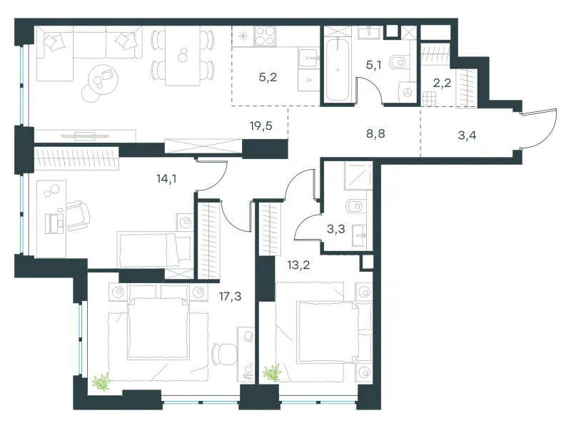 4-комн. 92.1 м²