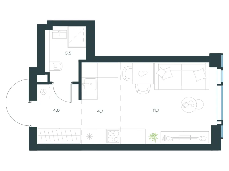 Студия 23.9 м²