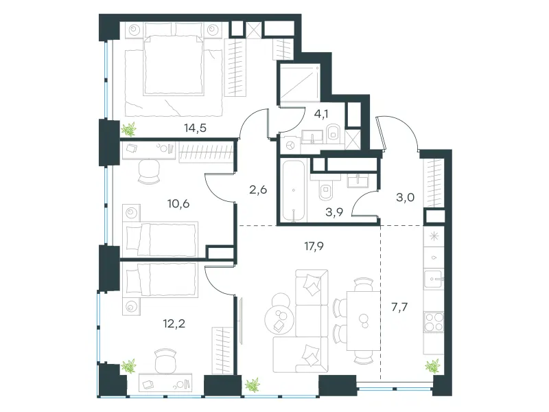 4-комн. 76.5 м²