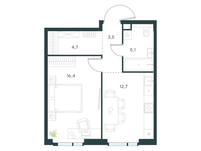 1-комн. 42.4 м²