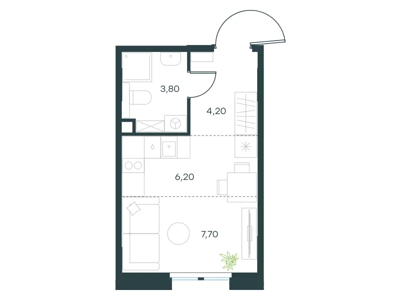 Студия 21.9 м²