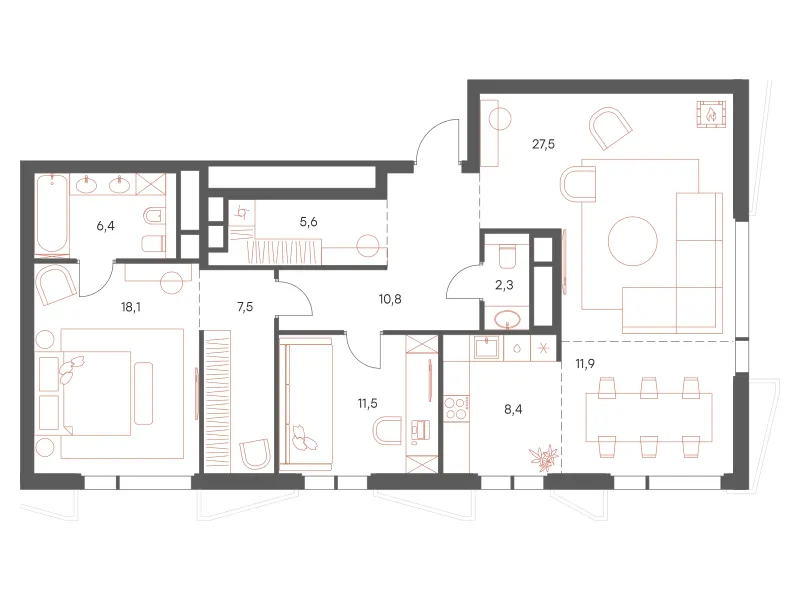 4-комн. 110 м²