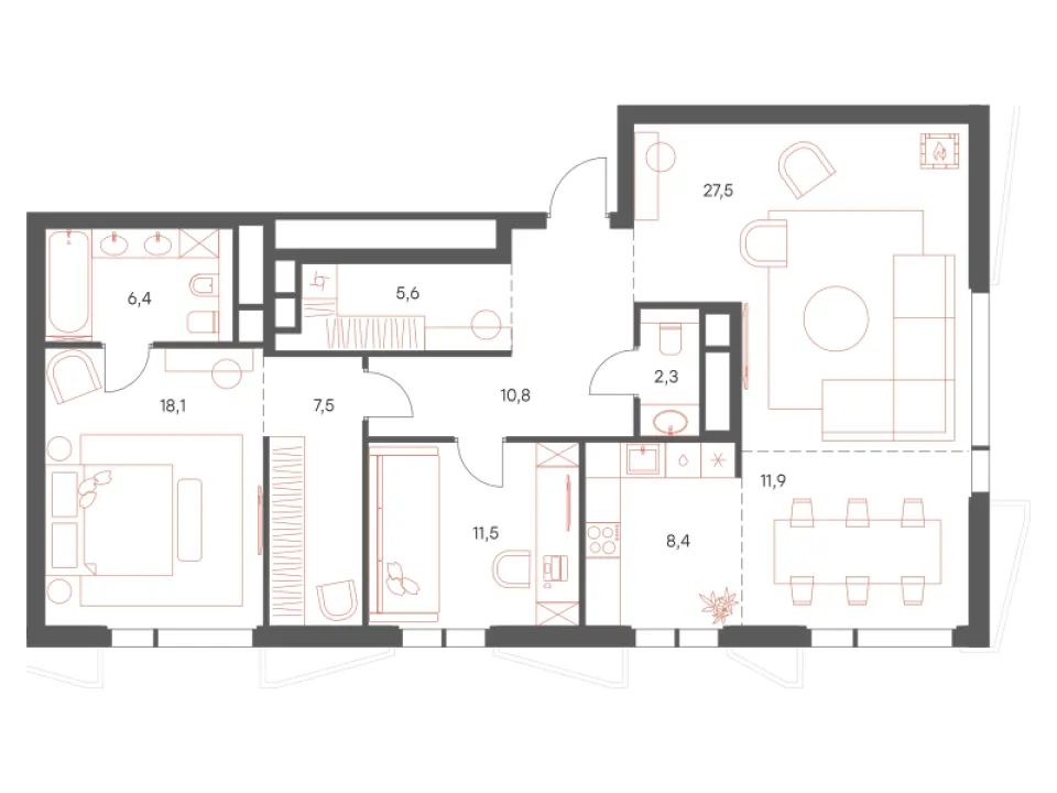4-комн. 110 м²