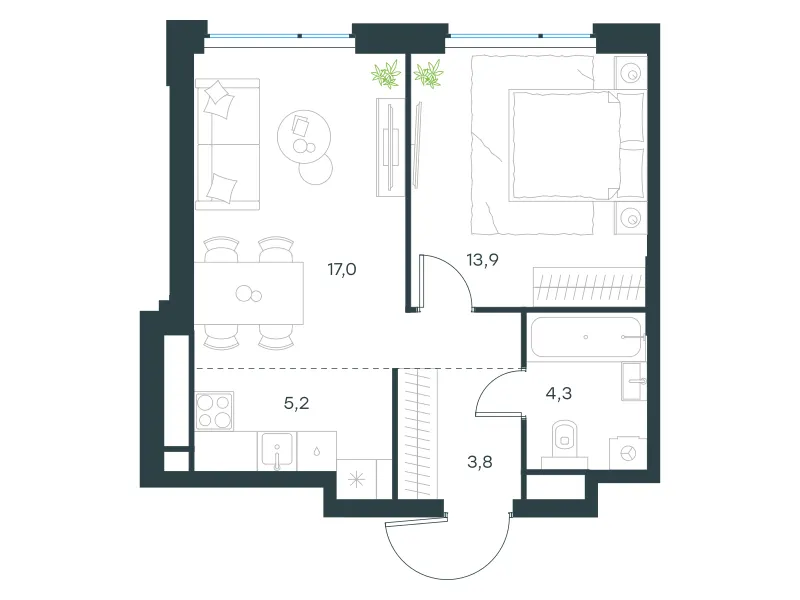 2-комн. 44.2 м²