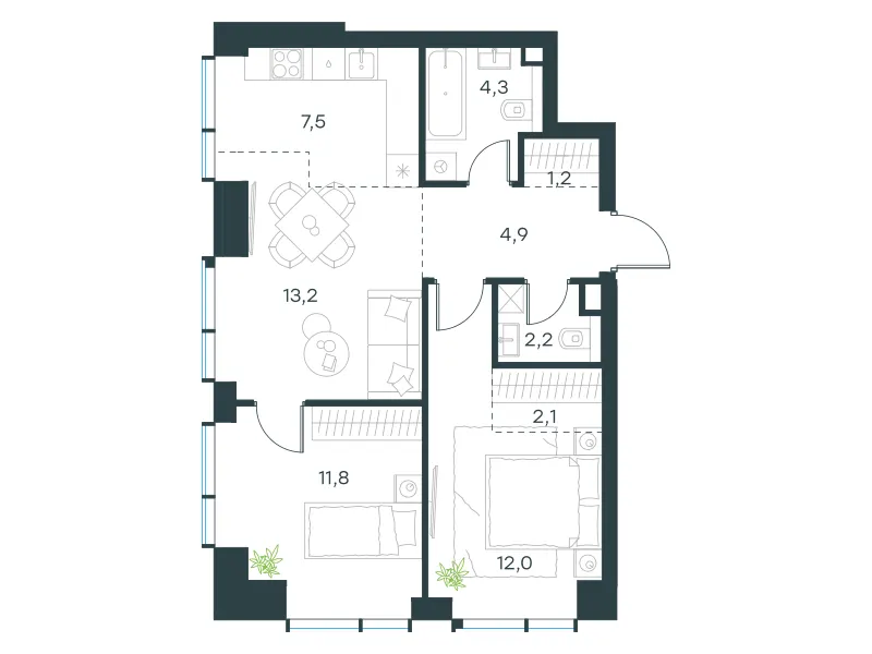 3-комн. 59.2 м²