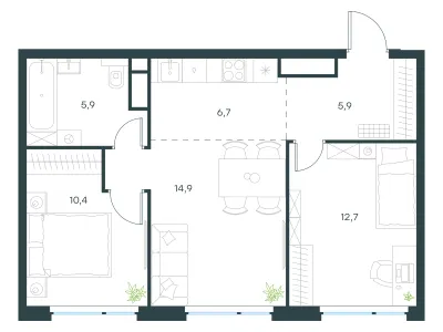 56,4 м² — планировка