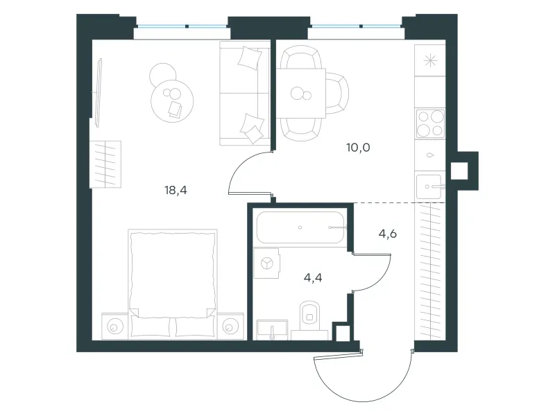 1-комн. 37.4 м²