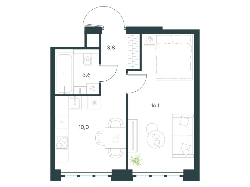 1-комн. 33.5 м²