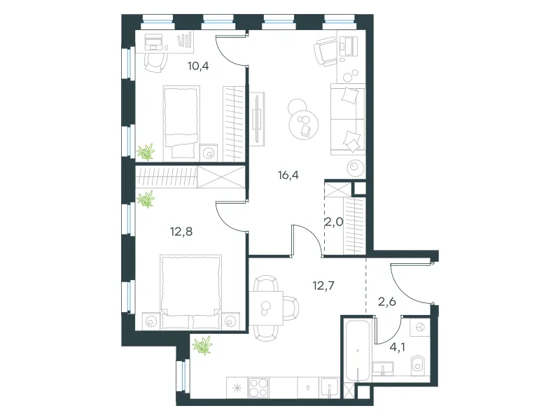 3-комн. 61 м²