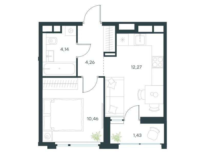 1-комн. 32,6 м²